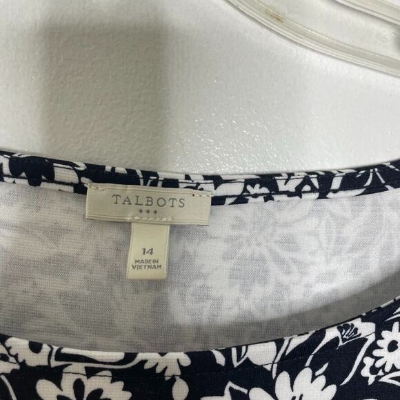 Talbots Fit & Flare Dress 14 Sleeveless Navy White Floral Cottagecore Summer - Picture 3 of 7